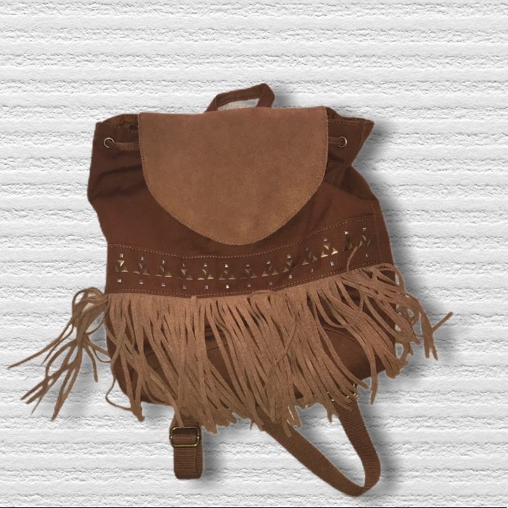 American Eagle Boho Burlap Fringe Drawstring Bag